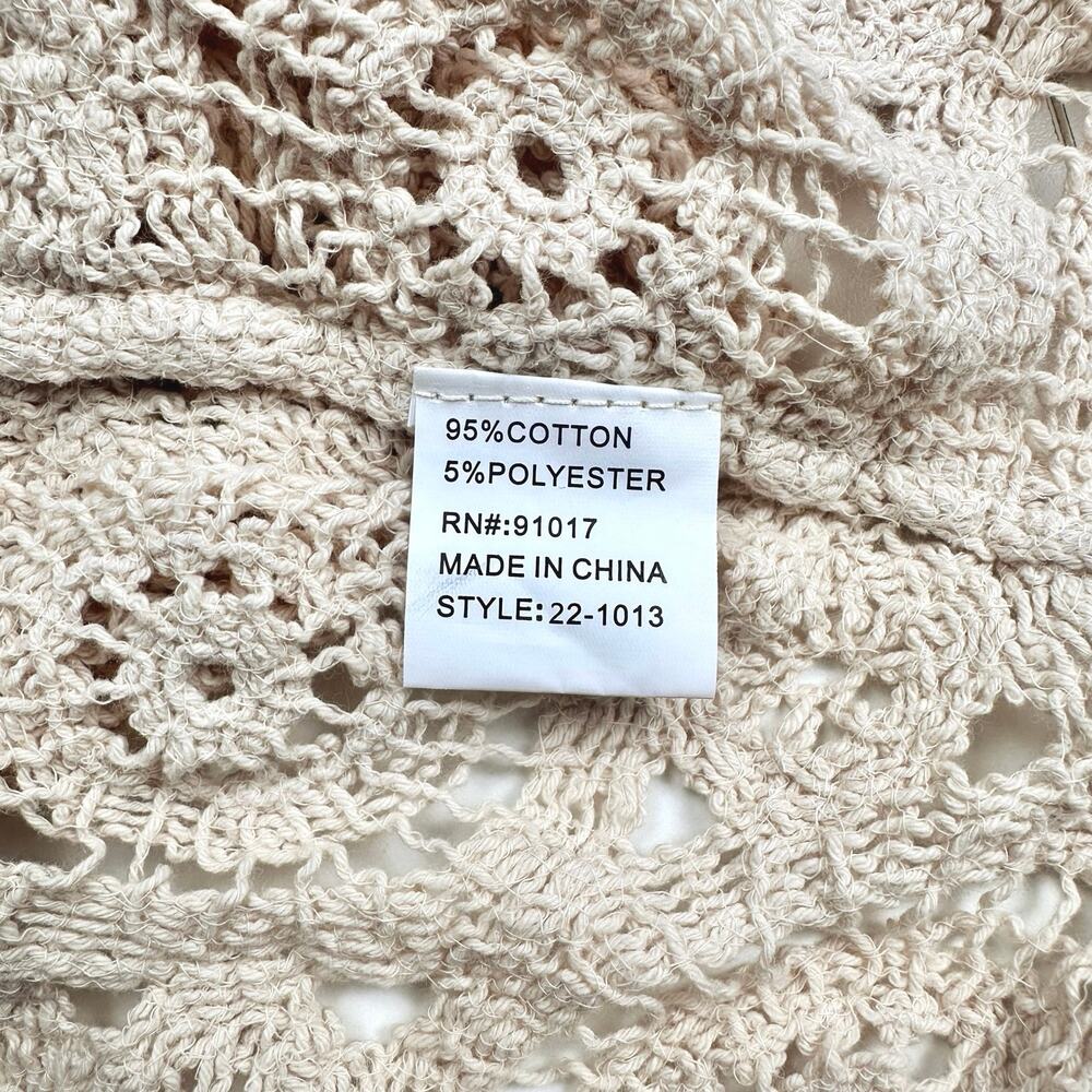 Solitaire | Women | Neutral Beige Crochet Open Knit Boho Scalloped Top | Medium - Picture 10 of 14